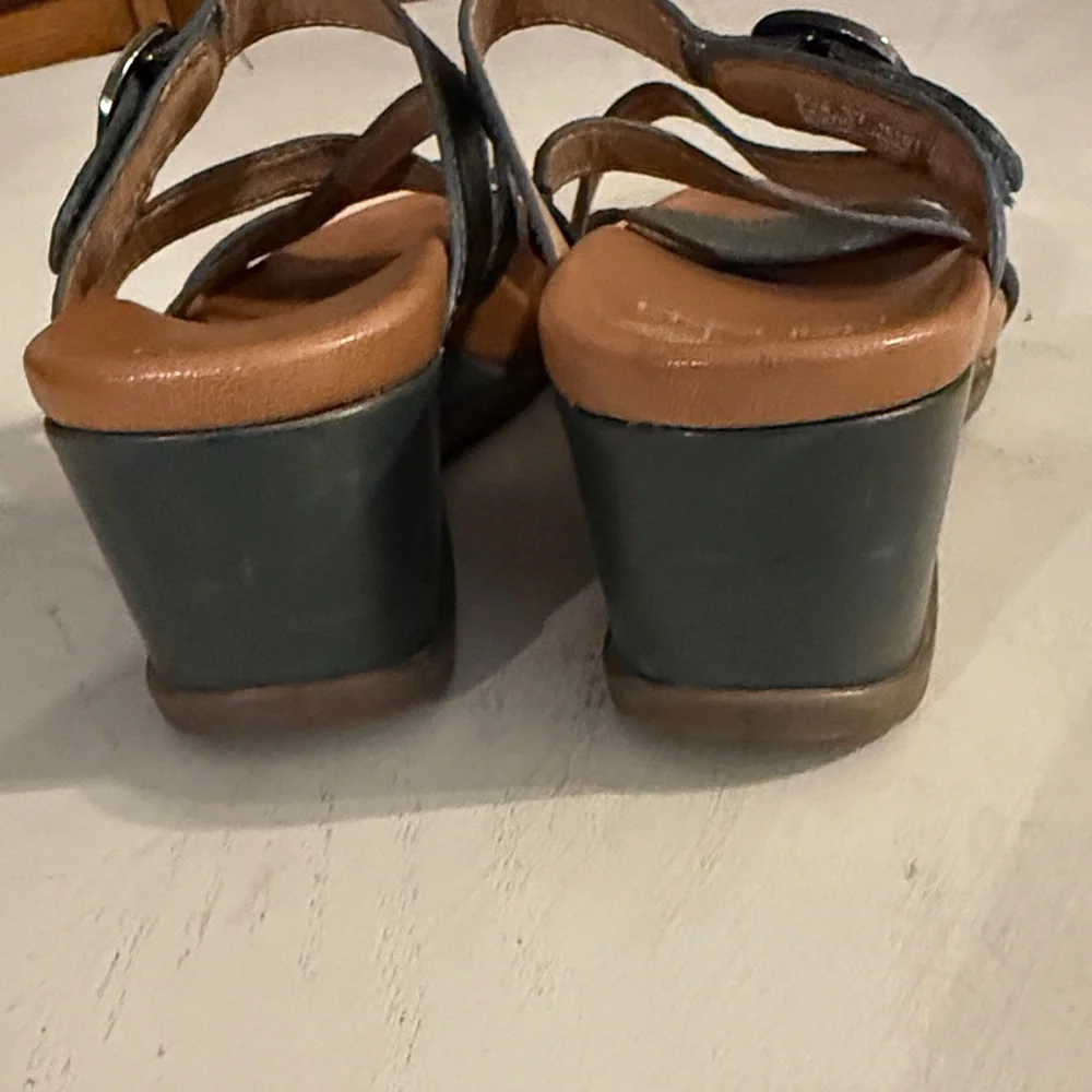 Dansko Ana Blue Leather Strappy Wedge Sandals 37 $150